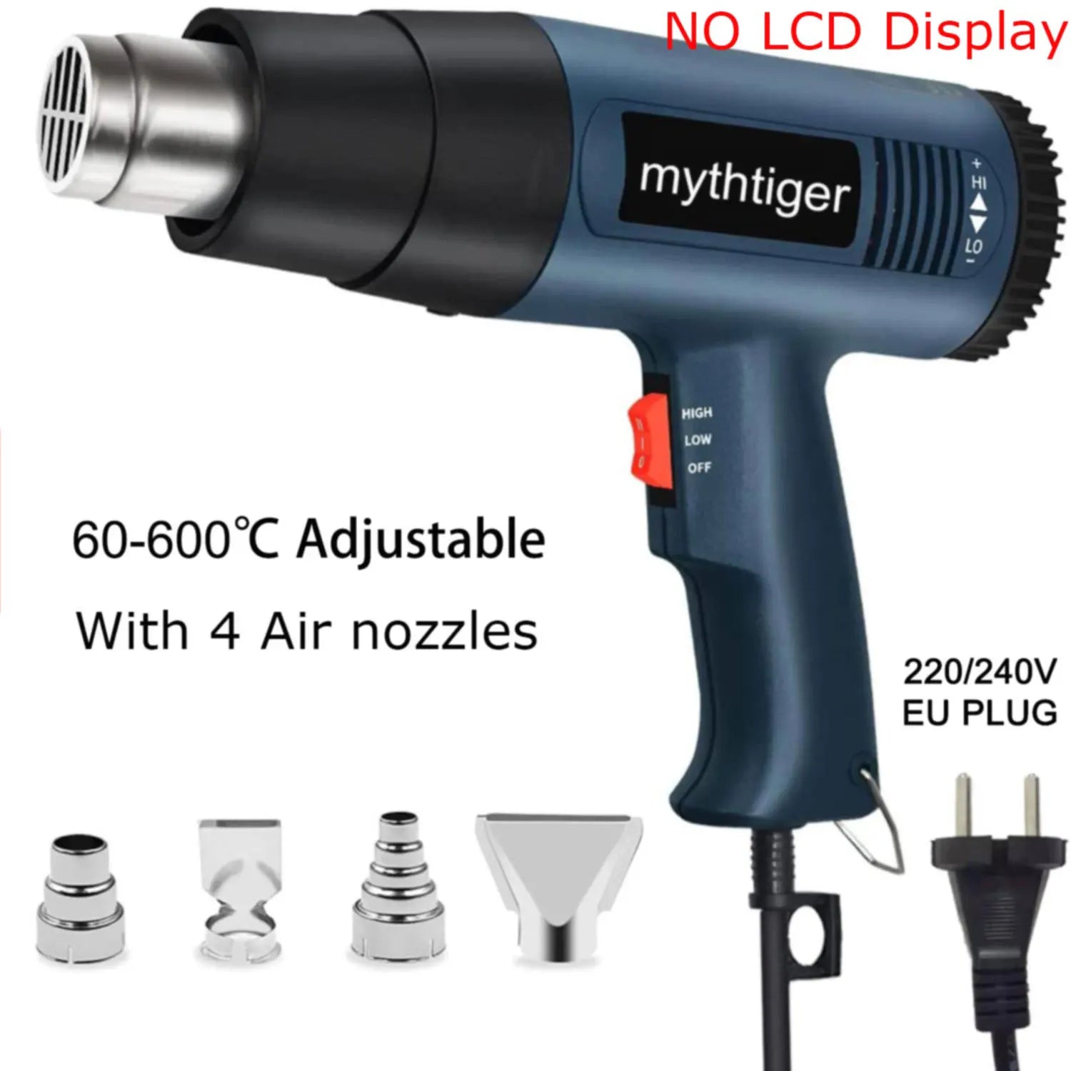 2000W Adjustable Heat Gun with 4 Nozzles – 60°C to 600°C  Bullet