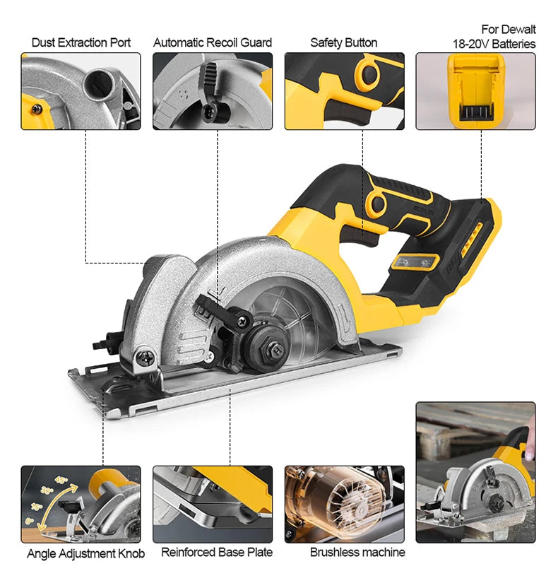 EGOD 5-Inch Brushless Circular Saw – Cordless, Fits Dewalt 20V Battery