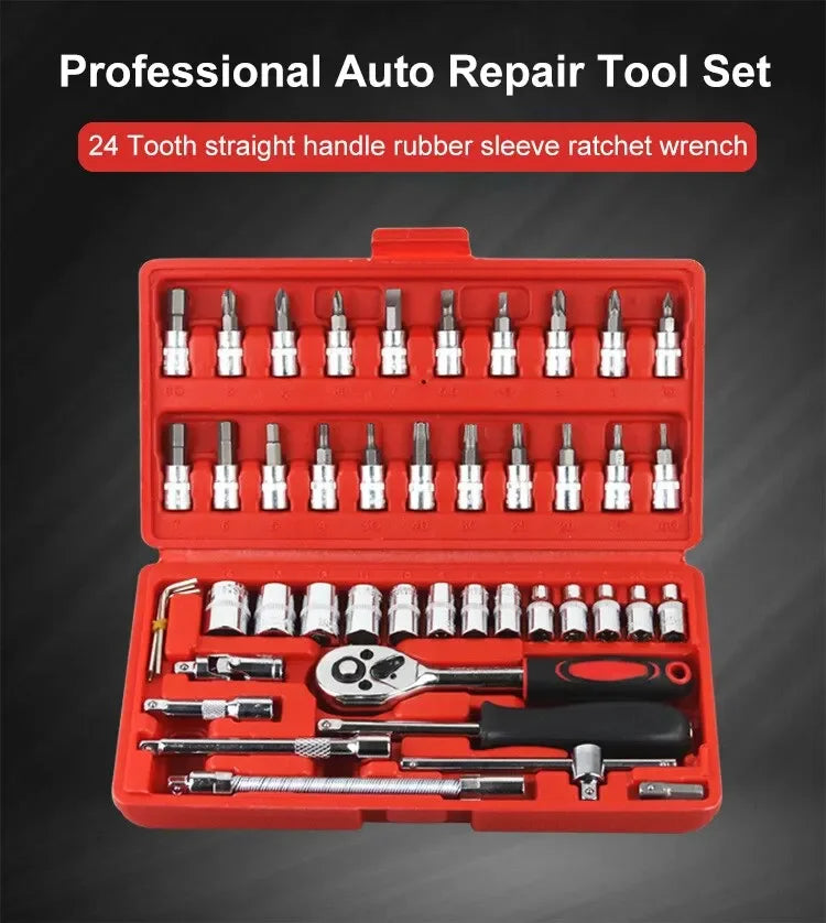 46-Piece 1/4-Inch Car Repair Socket & Wrench Tool Kit