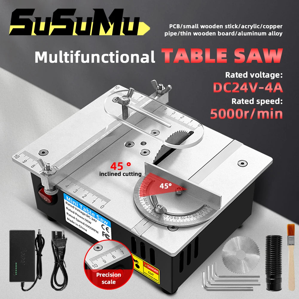 96W Mini Bench Table Saw – Adjustable DIY Woodworking Cutter