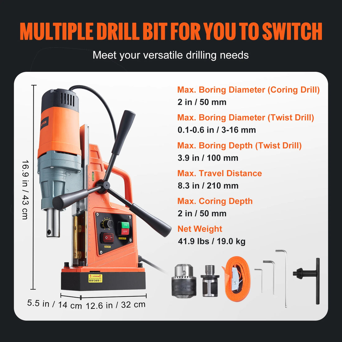 SucceBuy 1300W/1400W Magnetic Drill Press – 2" Electric Boring Machine