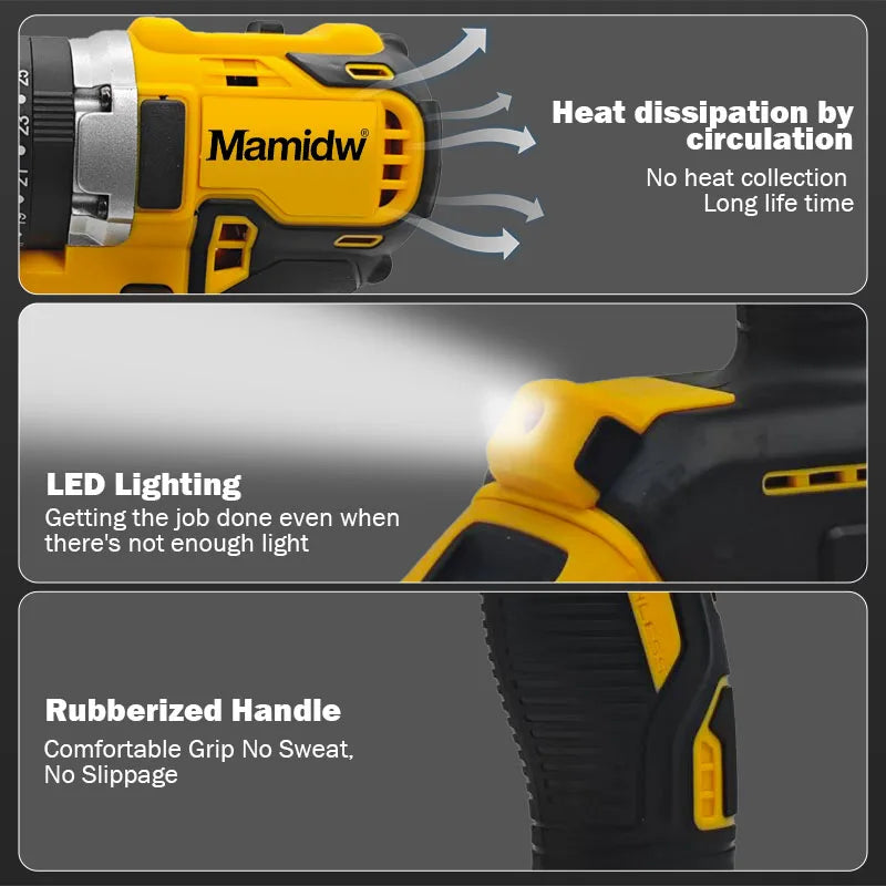 13mm Brushless Cordless Impact Drill – 20V, Fits Dewalt Battery