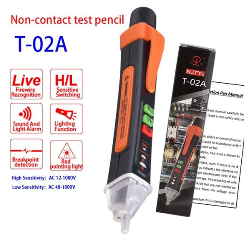 T-02A Non-Contact Voltage Detector – 12-1000V Smart Tester Pen