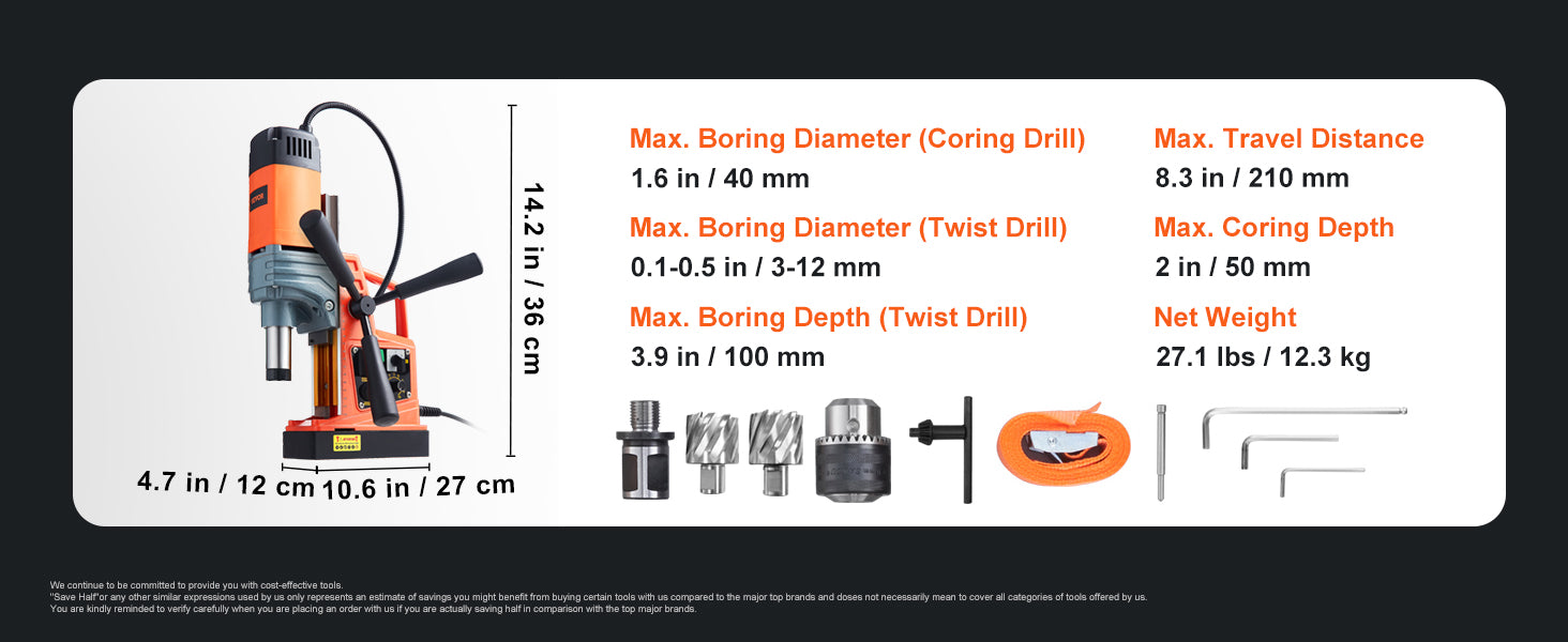 SucceBuy 1300W/1400W Magnetic Drill Press – 2" Electric Boring Machine