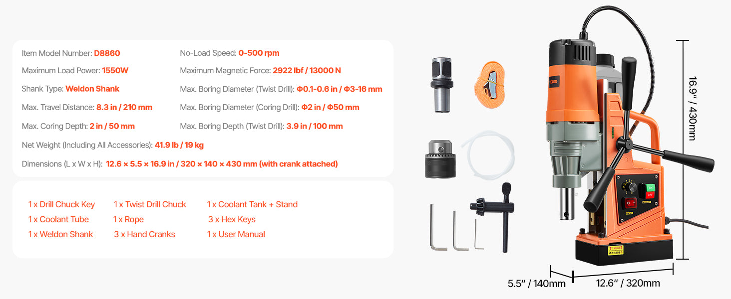 SucceBuy 1300W/1400W Magnetic Drill Press – 2" Electric Boring Machine